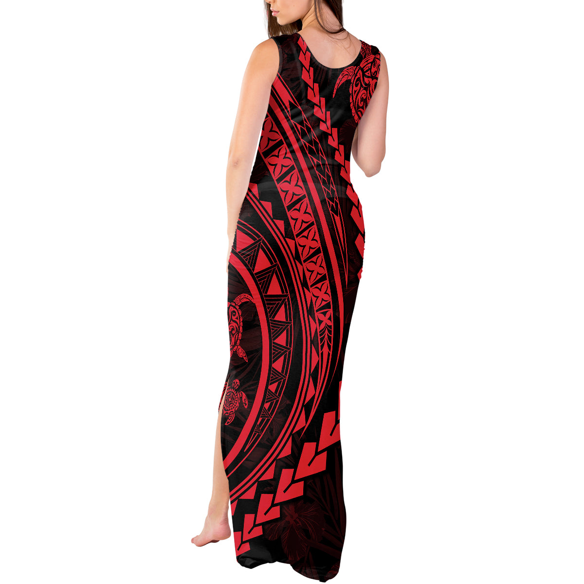Polynesian Pride Tank Maxi Dress Turtle Hibiscus Luxury Style - Rose LT7 - Polynesian Pride