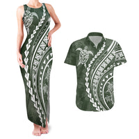 Polynesian Pride Couples Matching Tank Maxi Dress and Hawaiian Shirt Turtle Hibiscus Luxury Style - Sage LT7 Sage - Polynesian Pride