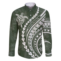 Hawaii Family Matching Outfits Polynesian Pride Off Shoulder Long Sleeve Dress And Shirt Family Set Clothes Turtle Hibiscus Luxury Style - Sage LT7