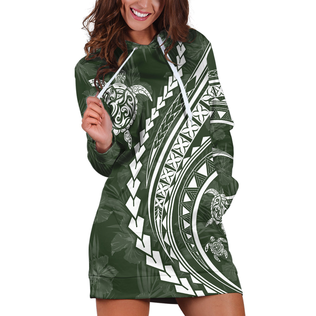 Polynesian Pride Hoodie Dress Turtle Hibiscus Luxury Style - Sage LT7 Sage - Polynesian Pride