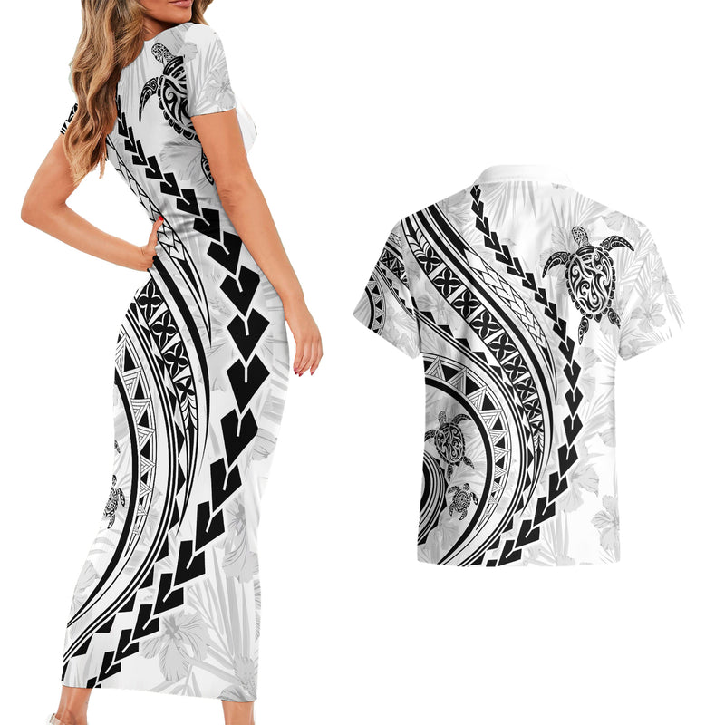 Polynesian Pride Couples Matching Long Sleeve Bodycon Dress and Hawaiian Shirt Polynesia Tribal - Tropical Brown LT7