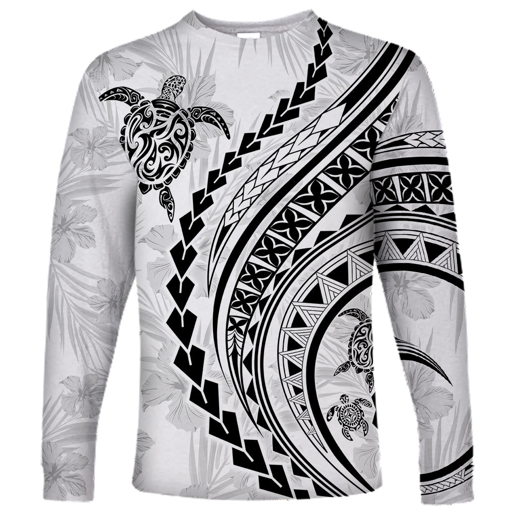 Polynesian Pride Long Sleeve Shirt Turtle Hibiscus Luxury Style - White LT7 Unisex White - Polynesian Pride