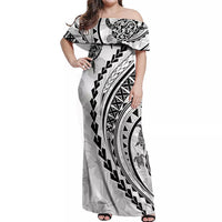 Polynesian Pride Off Shoulder Maxi Dress Turtle Hibiscus Luxury Style - White LT7 Women White - Polynesian Pride