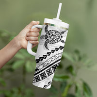 Polynesian Pride Tumbler With Handle Turtle Hibiscus Luxury Style - White