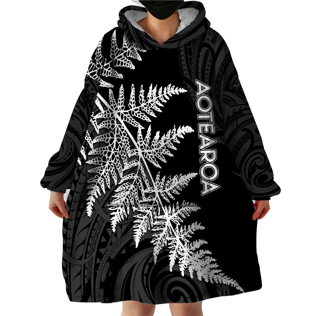 Personalised New Zealand Rugby Wearable Blanket Hoodie World Cup 2023 Silver Fern Champions LT7 - Polynesian Pride