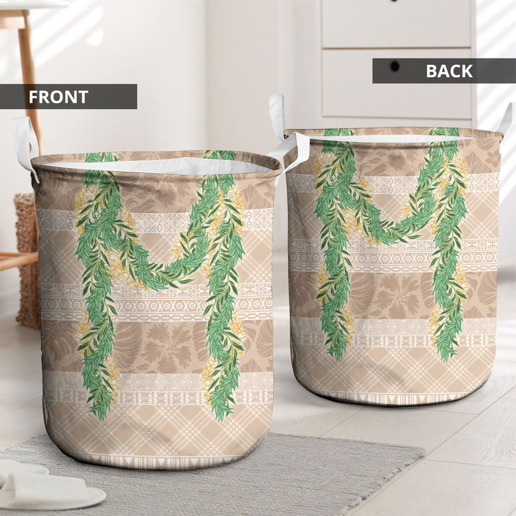 Hawai'i Paniolo Maile Twisted Lei Laundry Basket Almond Brown