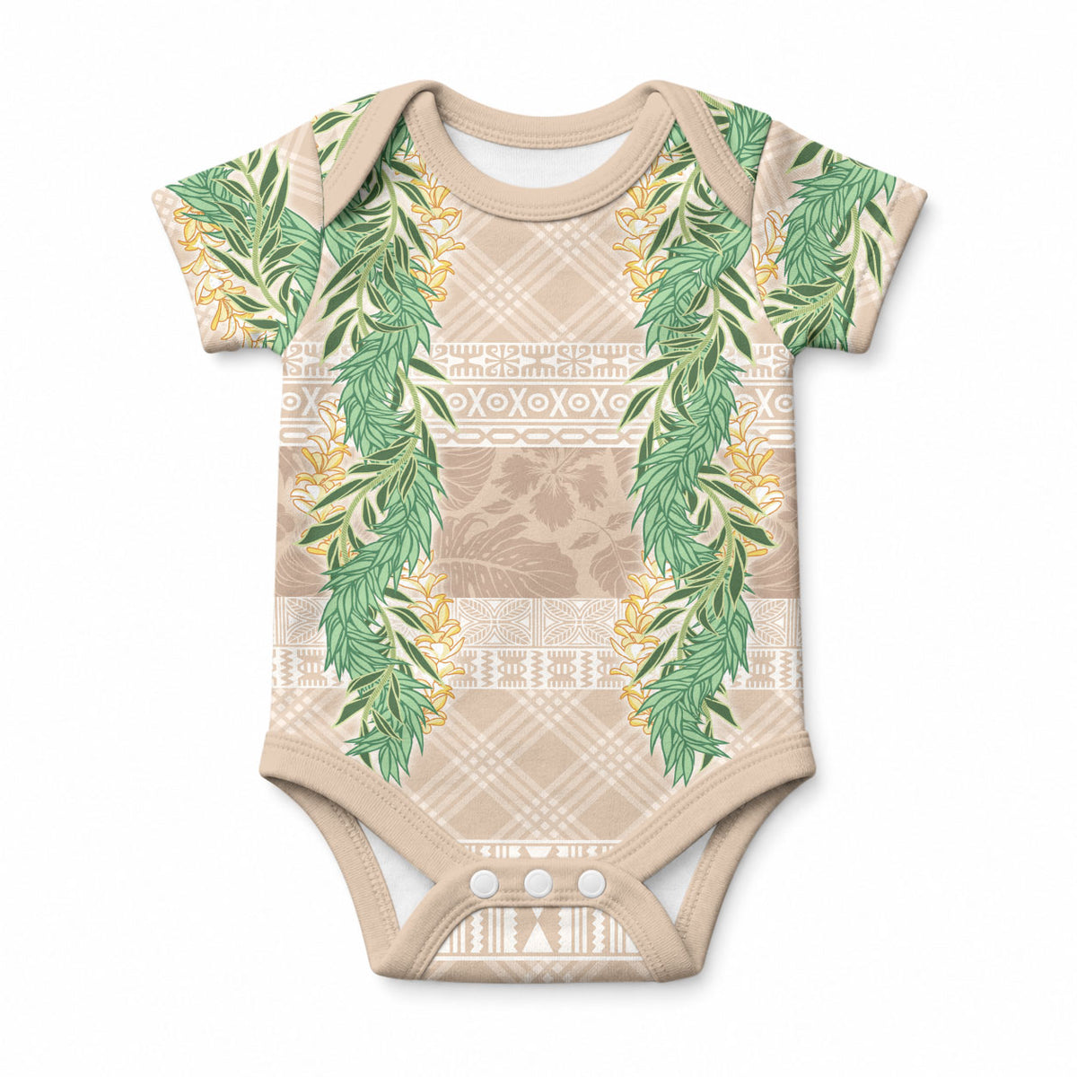 Hawai'i Paniolo Maile Twisted Lei Baby Onesie Almond Brown
