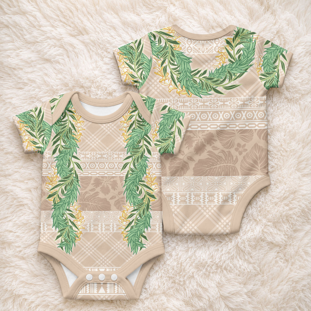 Hawai'i Paniolo Maile Twisted Lei Baby Onesie Almond Brown