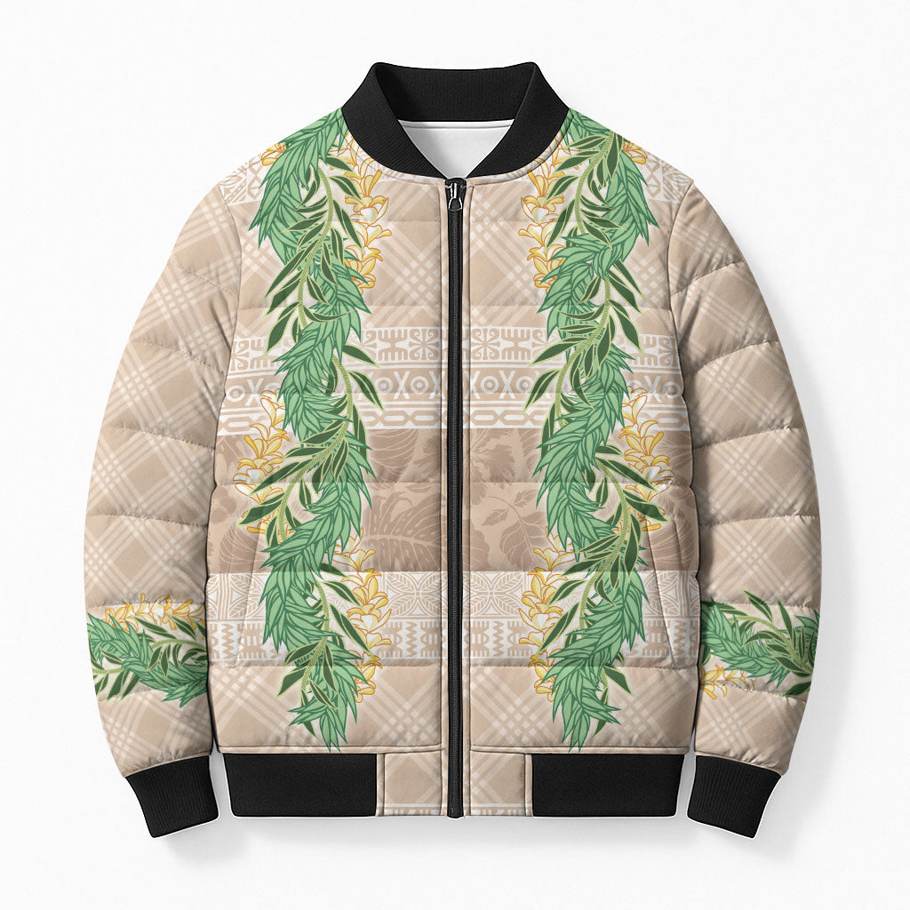 Hawai'i Paniolo Maile Twisted Lei Bomber Puffer Jacket Almond Brown