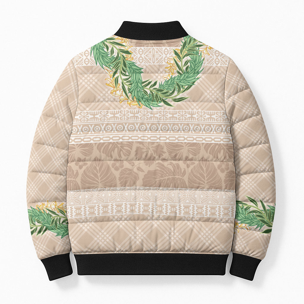Hawai'i Paniolo Maile Twisted Lei Bomber Puffer Jacket Almond Brown