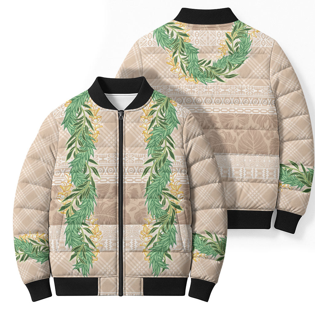 Hawai'i Paniolo Maile Twisted Lei Bomber Puffer Jacket Almond Brown