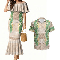 Hawai'i Paniolo Maile Twisted Lei Couples Matching Mermaid Dress and Hawaiian Shirt Almond Brown