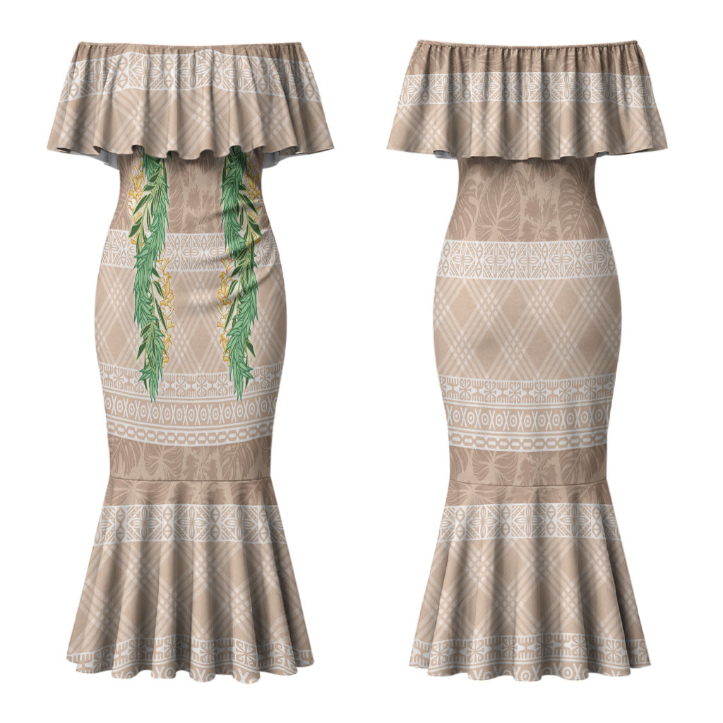 Hawai'i Paniolo Maile Twisted Lei Couples Matching Mermaid Dress and Hawaiian Shirt Almond Brown