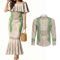 Hawai'i Paniolo Maile Twisted Lei Couples Matching Mermaid Dress and Long Sleeve Button Shirt Almond Brown
