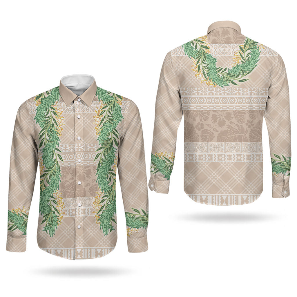 Hawai'i Paniolo Maile Twisted Lei Couples Matching Short Sleeve Bodycon Dress and Long Sleeve Button Shirt Almond Brown