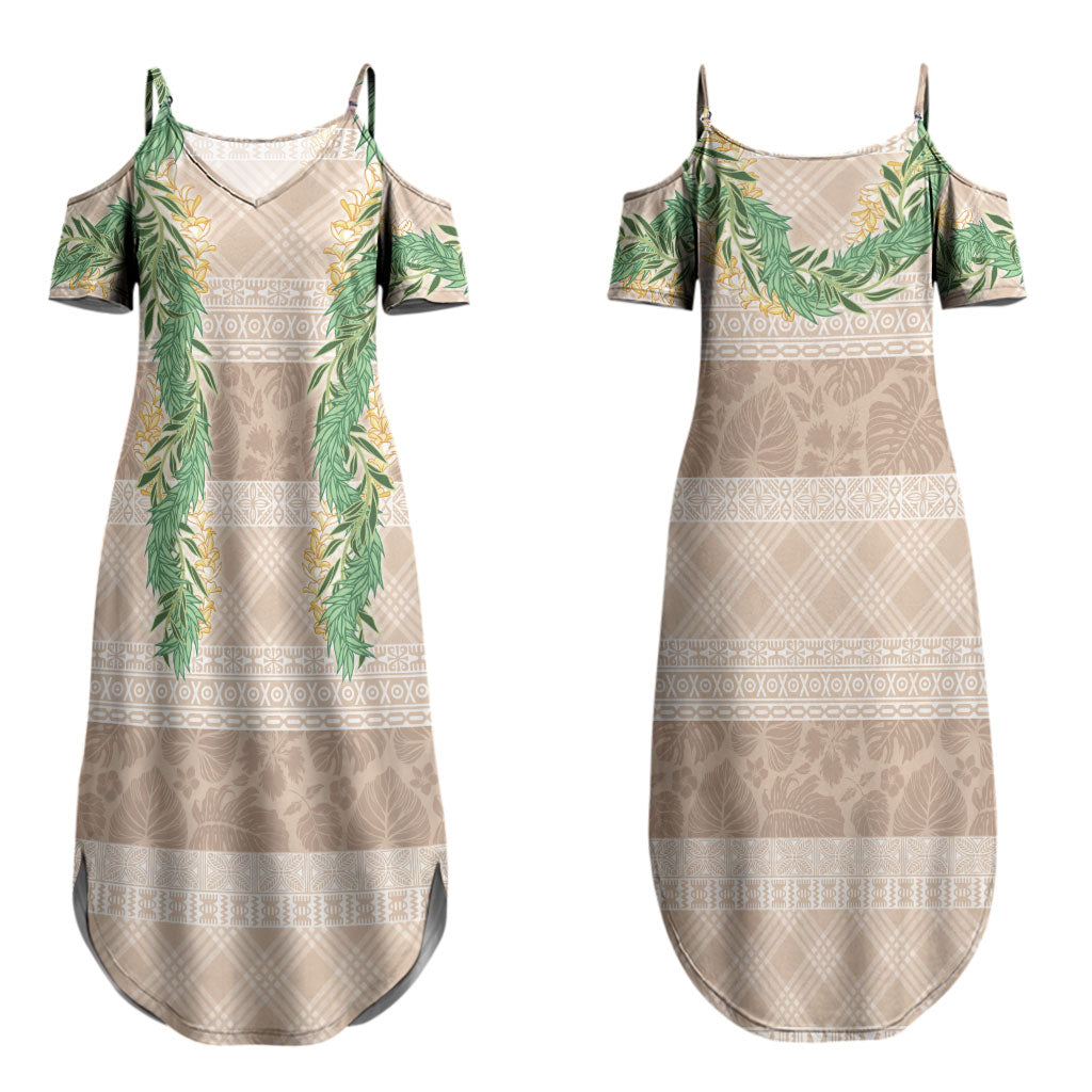 Hawai'i Paniolo Maile Twisted Lei Couples Matching Summer Maxi Dress and Hawaiian Shirt Almond Brown