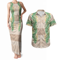Hawai'i Paniolo Maile Twisted Lei Couples Matching Tank Maxi Dress and Hawaiian Shirt Almond Brown