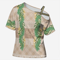 Hawai'i Paniolo Maile Twisted Lei Cross Shoulder Shirt Almond Brown