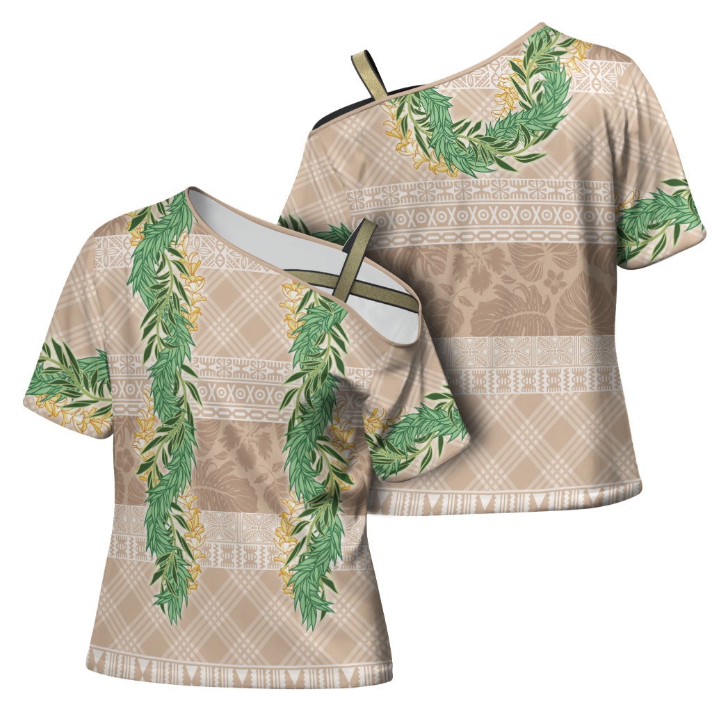 Hawai'i Paniolo Maile Twisted Lei Cross Shoulder Shirt Almond Brown