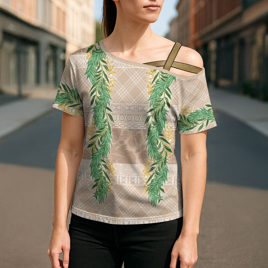 Hawai'i Paniolo Maile Twisted Lei Cross Shoulder Shirt Almond Brown