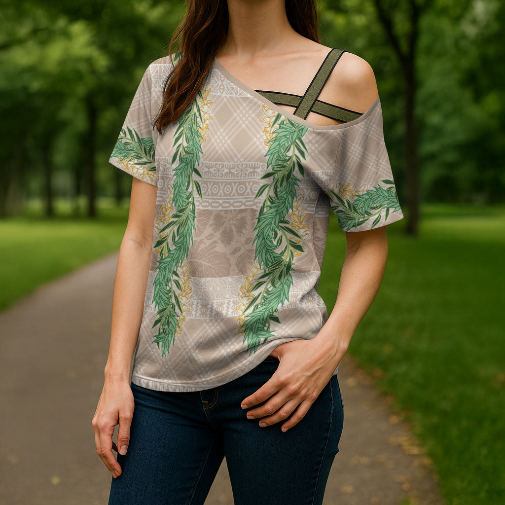 Hawai'i Paniolo Maile Twisted Lei Cross Shoulder Shirt Almond Brown