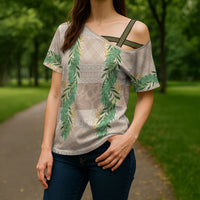 Hawai'i Paniolo Maile Twisted Lei Cross Shoulder Shirt Almond Brown