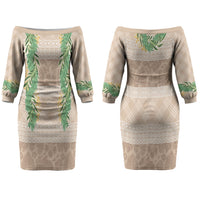 Hawai'i Paniolo Maile Twisted Lei Family Matching Off The Shoulder Long Sleeve Dress and Hawaiian Shirt Almond Brown