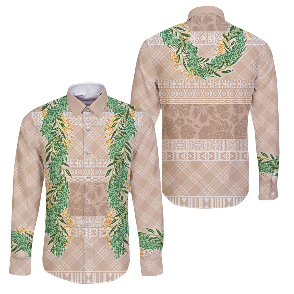Hawai'i Paniolo Maile Twisted Lei Family Matching Off Shoulder Maxi Dress and Hawaiian Shirt Almond Brown