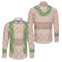 Hawai'i Paniolo Maile Twisted Lei Family Matching Off Shoulder Maxi Dress and Hawaiian Shirt Almond Brown