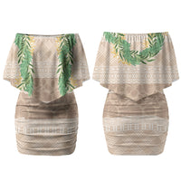 Hawai'i Paniolo Maile Twisted Lei Family Matching Off Shoulder Short Dress and Hawaiian Shirt Almond Brown