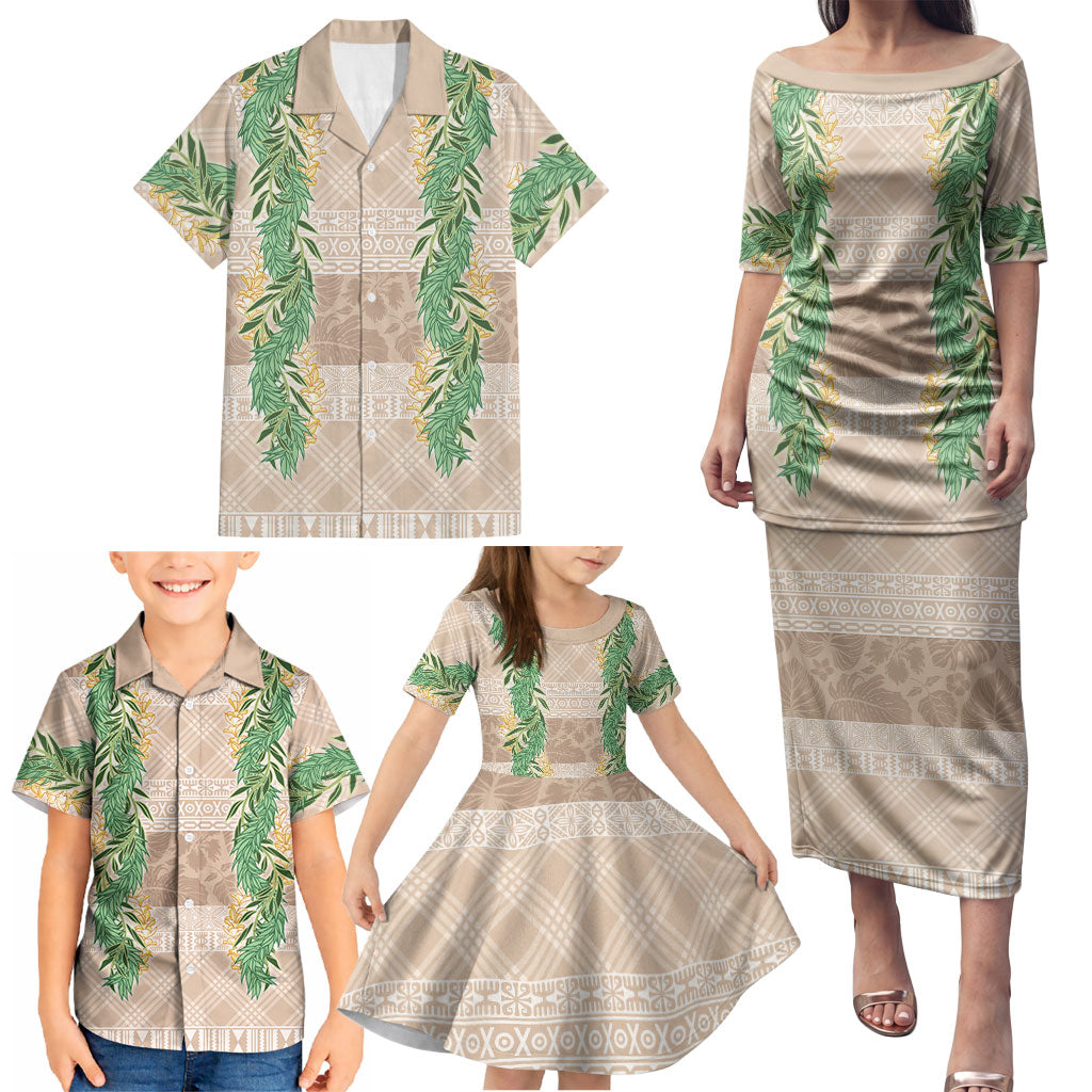 Hawai'i Paniolo Maile Twisted Lei Family Matching Puletasi and Hawaiian Shirt Almond Brown
