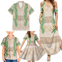 Hawai'i Paniolo Maile Twisted Lei Family Matching Summer Maxi Dress and Hawaiian Shirt Almond Brown