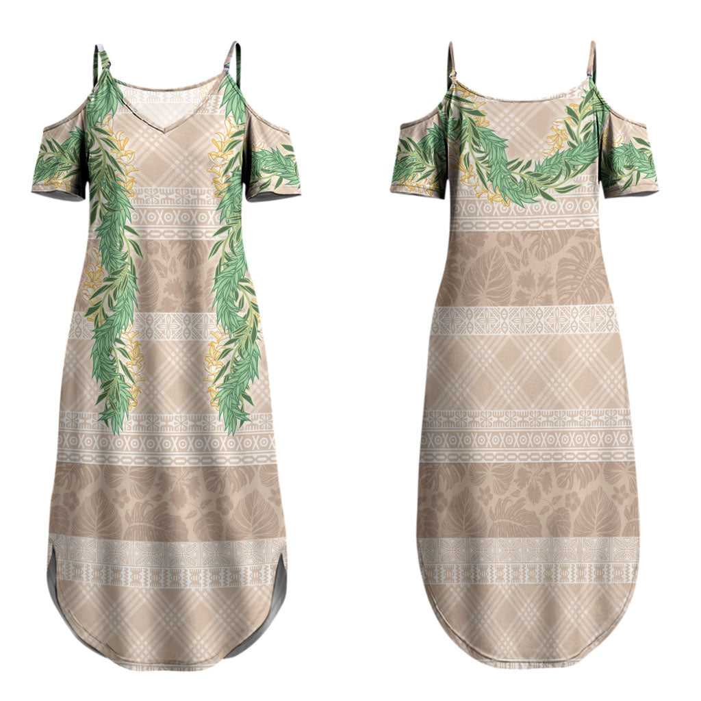 Hawai'i Paniolo Maile Twisted Lei Family Matching Summer Maxi Dress and Hawaiian Shirt Almond Brown
