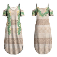 Hawai'i Paniolo Maile Twisted Lei Family Matching Summer Maxi Dress and Hawaiian Shirt Almond Brown