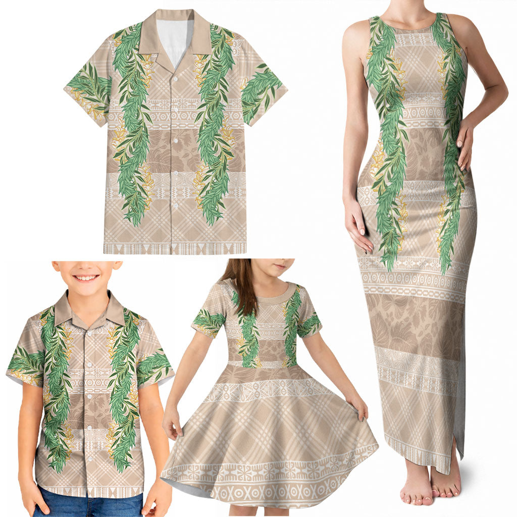 Hawai'i Paniolo Maile Twisted Lei Family Matching Tank Maxi Dress and Hawaiian Shirt Almond Brown