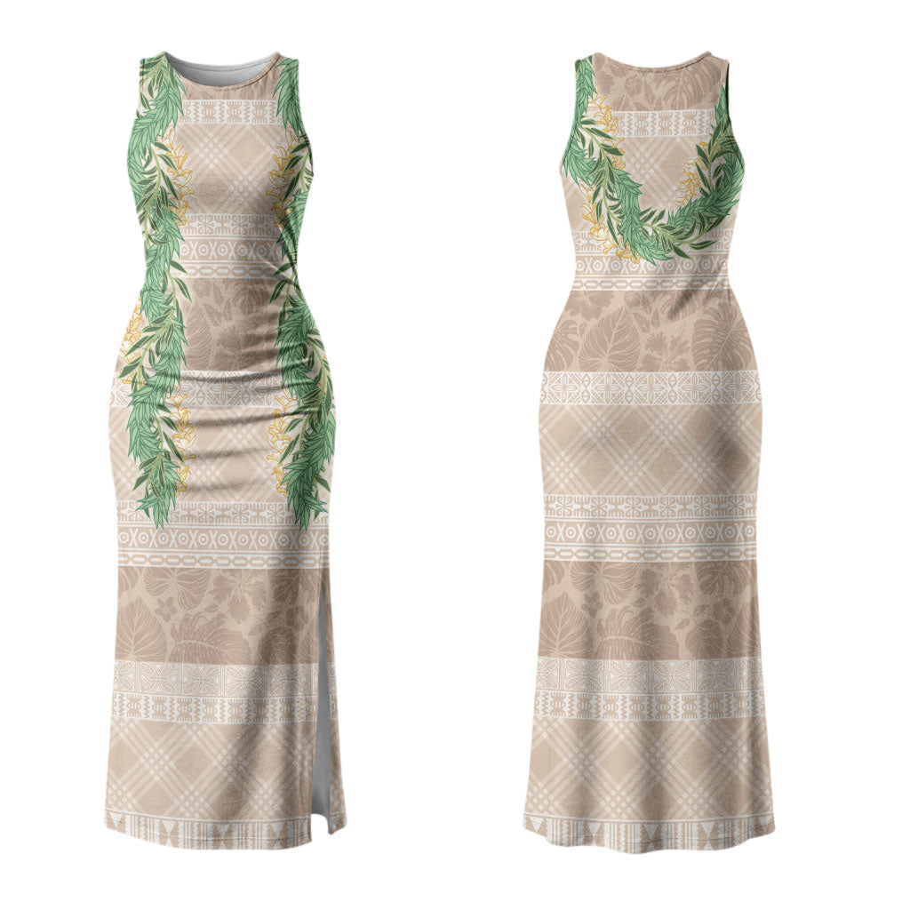 Hawai'i Paniolo Maile Twisted Lei Family Matching Tank Maxi Dress and Hawaiian Shirt Almond Brown