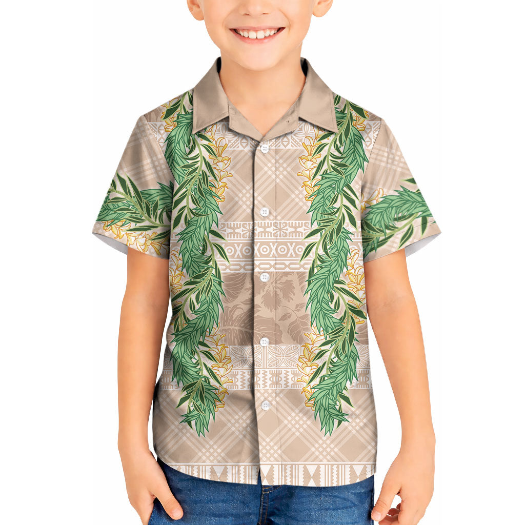 Hawai'i Paniolo Maile Twisted Lei Kid Hawaiian Shirt Almond Brown