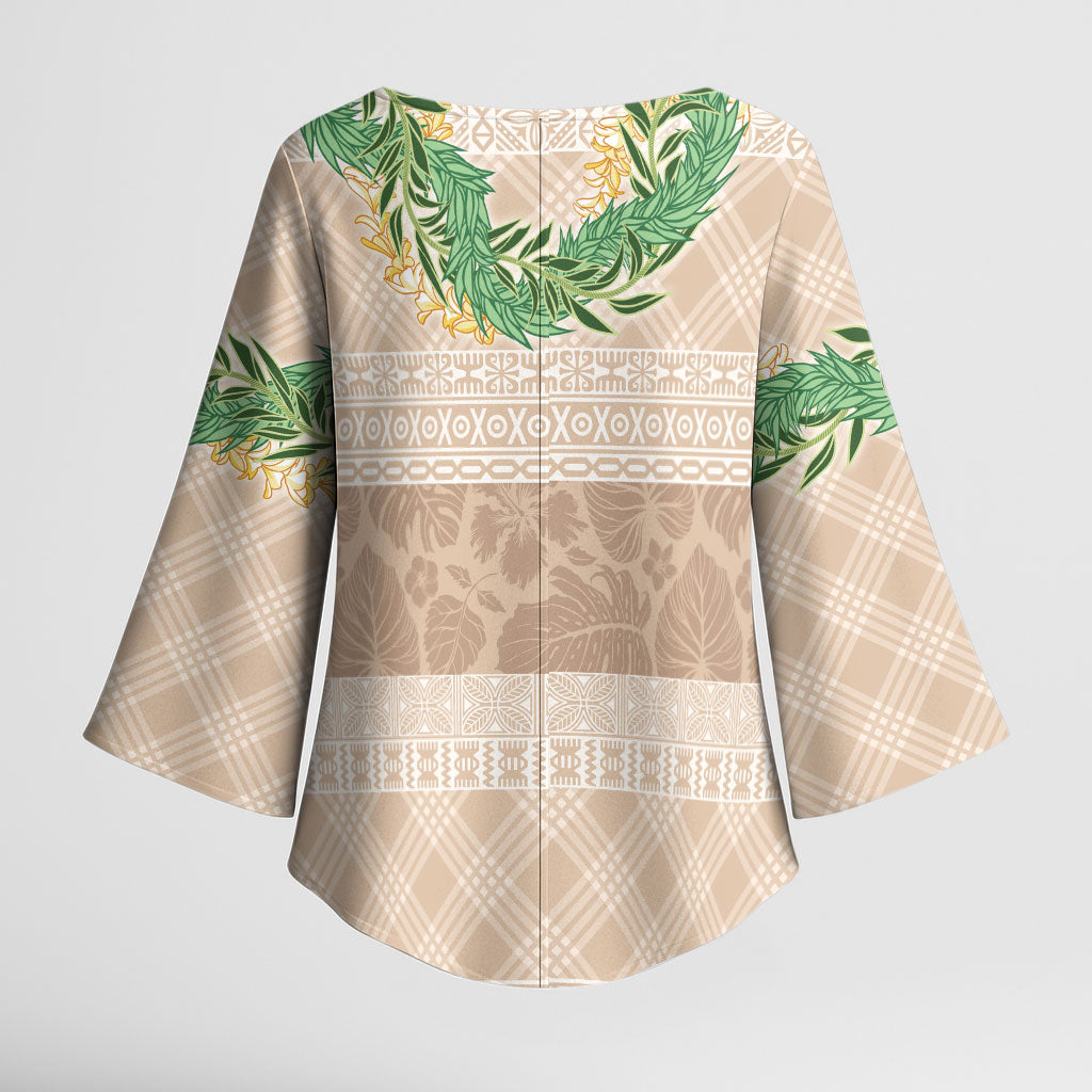 Hawai'i Paniolo Maile Twisted Lei Kimono Sleeve Blouse Almond Brown