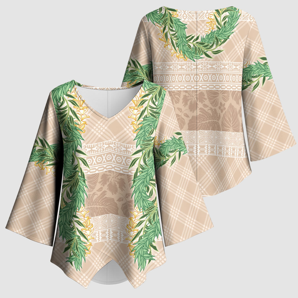 Hawai'i Paniolo Maile Twisted Lei Kimono Sleeve Blouse Almond Brown