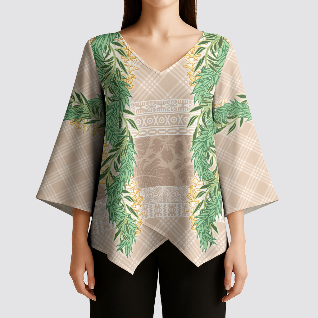 Hawai'i Paniolo Maile Twisted Lei Kimono Sleeve Blouse Almond Brown