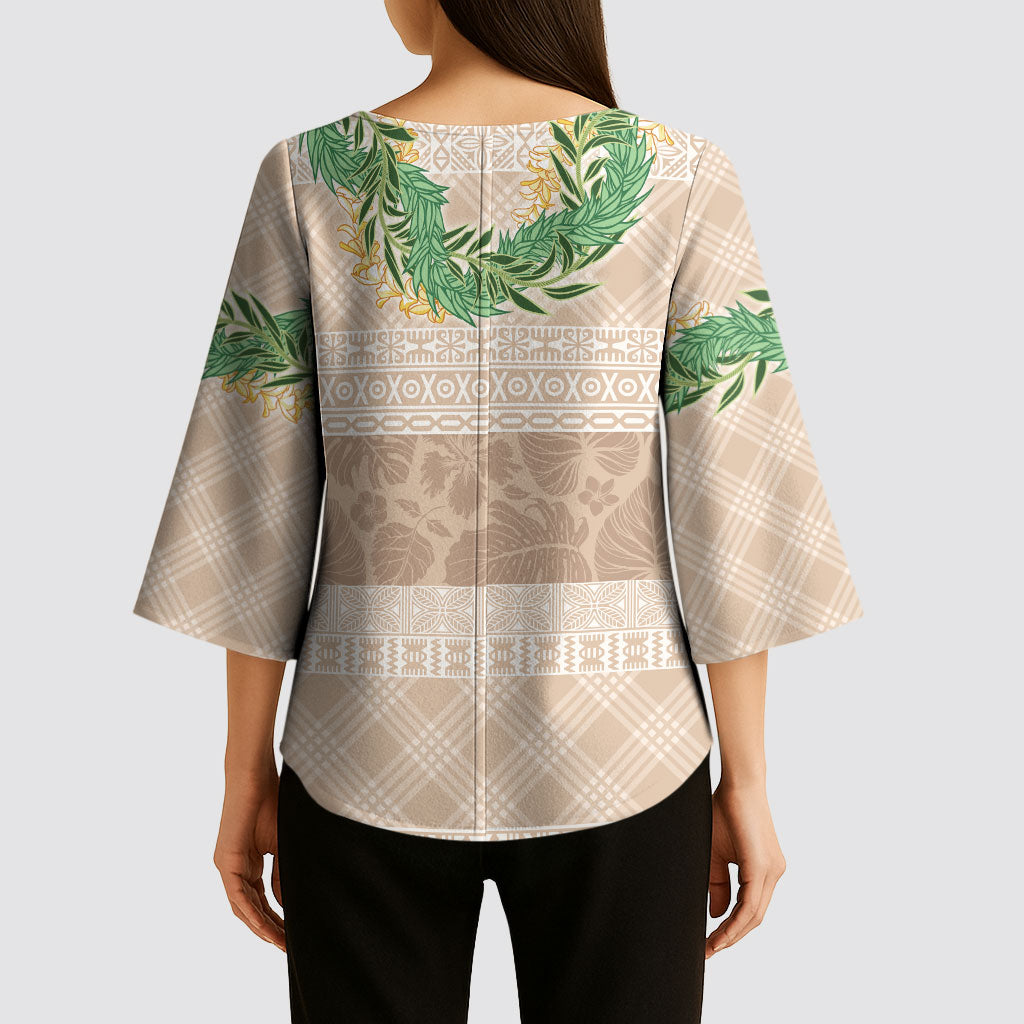 Hawai'i Paniolo Maile Twisted Lei Kimono Sleeve Blouse Almond Brown