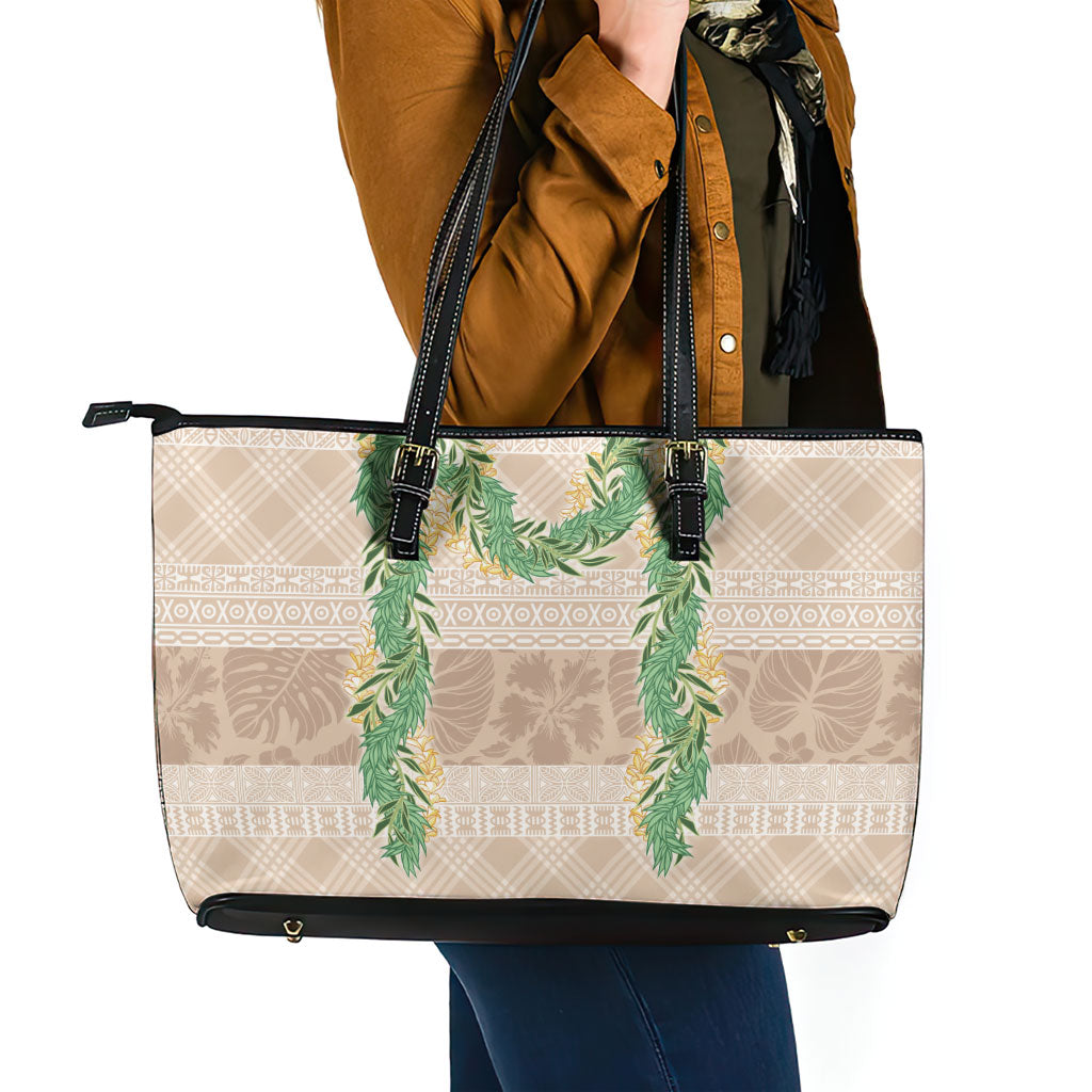 Hawai'i Paniolo Maile Twisted Lei Leather Tote Bag Almond Brown