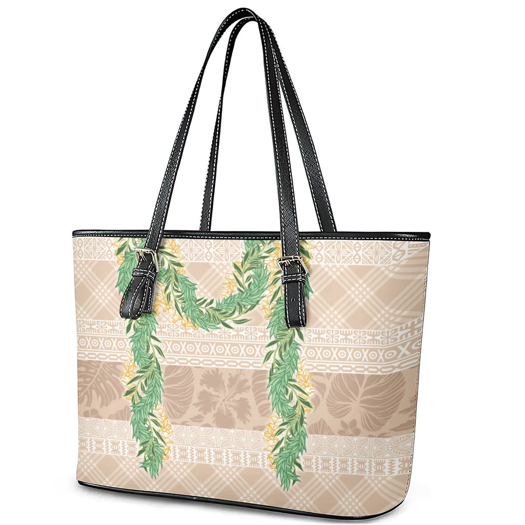Hawai'i Paniolo Maile Twisted Lei Leather Tote Bag Almond Brown