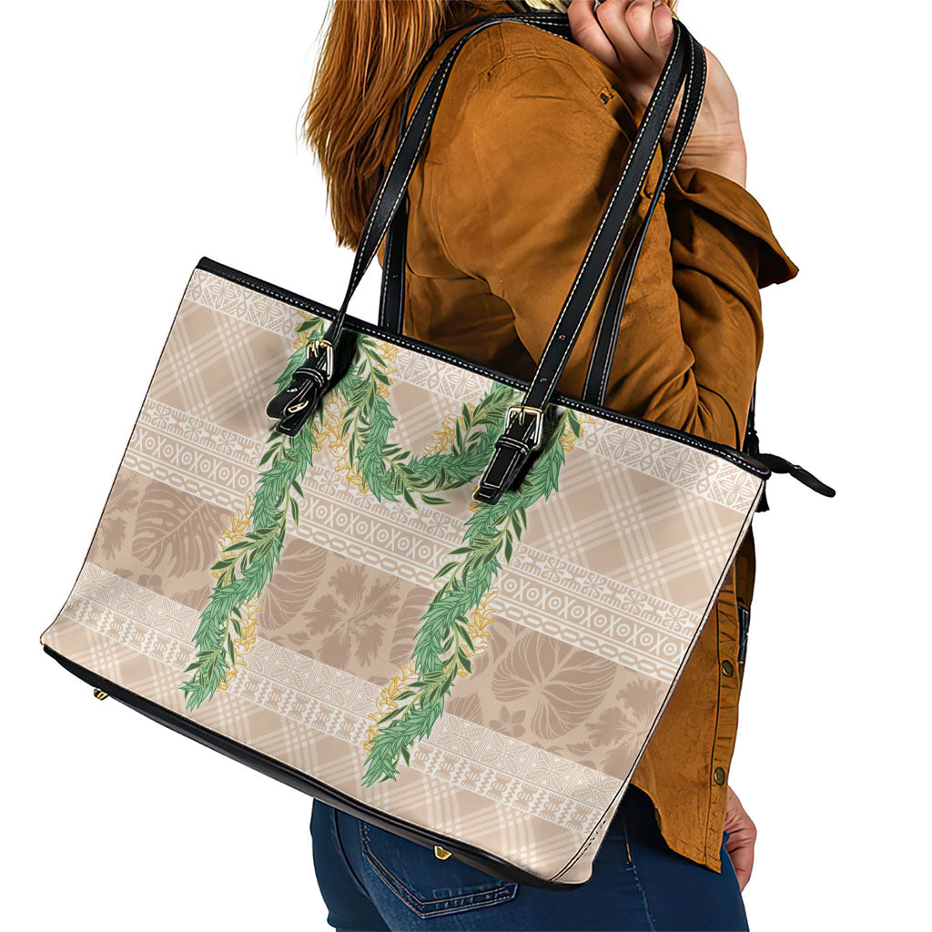 Hawai'i Paniolo Maile Twisted Lei Leather Tote Bag Almond Brown
