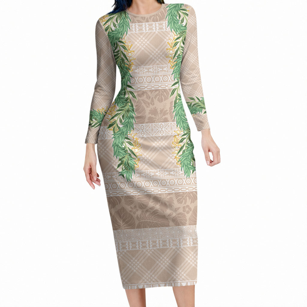 Hawai'i Paniolo Maile Twisted Lei Long Sleeve Bodycon Dress Almond Brown