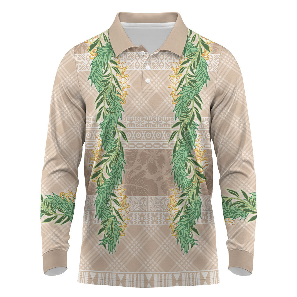 Hawai'i Paniolo Maile Twisted Lei Long Sleeve Polo Shirt Almond Brown