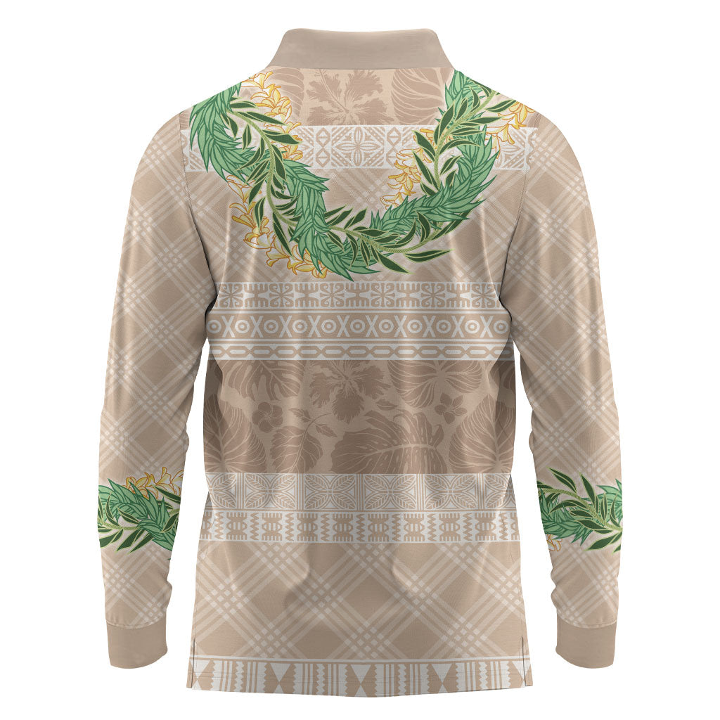 Hawai'i Paniolo Maile Twisted Lei Long Sleeve Polo Shirt Almond Brown