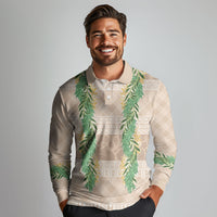 Hawai'i Paniolo Maile Twisted Lei Long Sleeve Polo Shirt Almond Brown