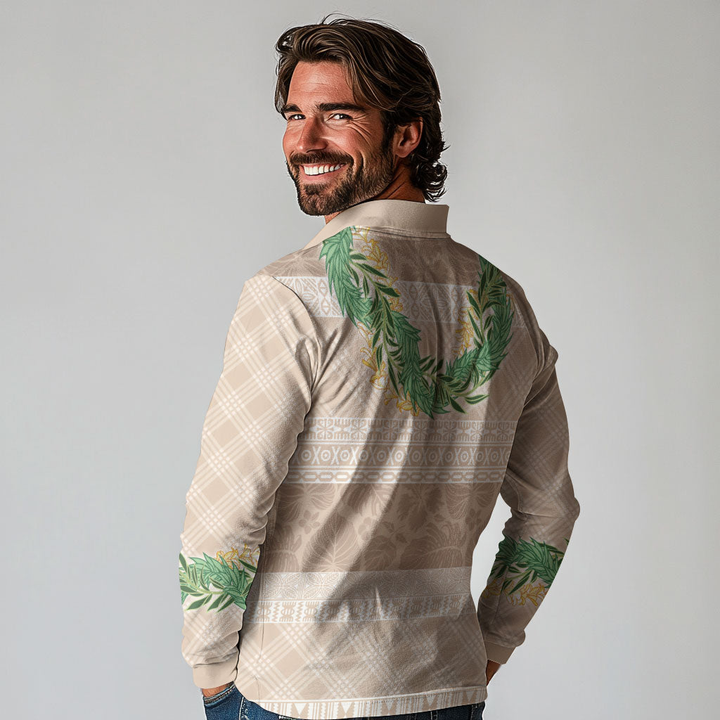 Hawai'i Paniolo Maile Twisted Lei Long Sleeve Polo Shirt Almond Brown