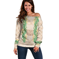 Hawai'i Paniolo Maile Twisted Lei Off Shoulder Sweater Almond Brown LT7 Women Brown - Polynesian Pride
